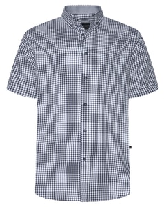 KAM Short Sleeve Classic Gingham Check Shirt Navy